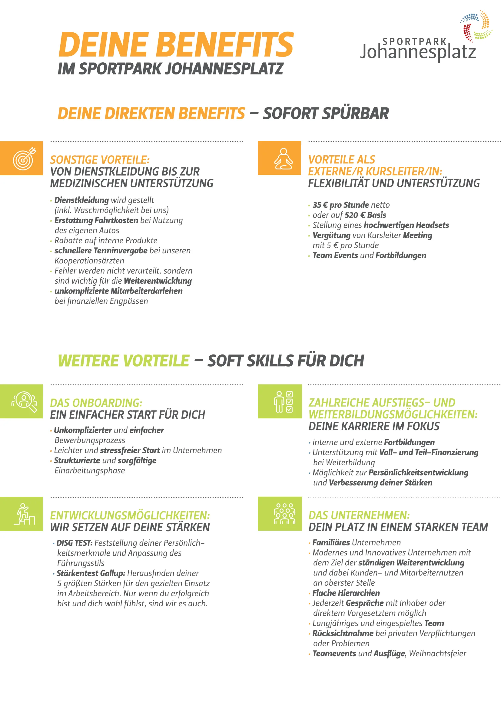 Seite 2 der Benefits: Sonstige Vorteile, Kursleiter, Onboarding, Weiterbildung, Unternehmen